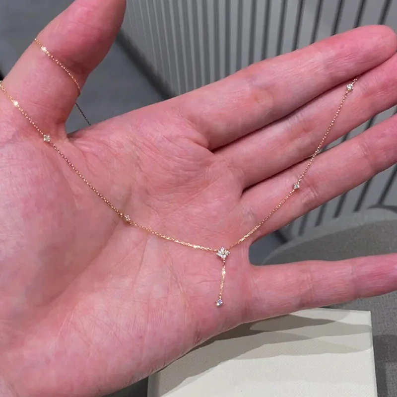 New 925 Sterling Silver Clover Zircon Long Pendant O-Chain Choker Necklace 2024 Spring Women Wedding Gift Fine Jewelry Wholesale