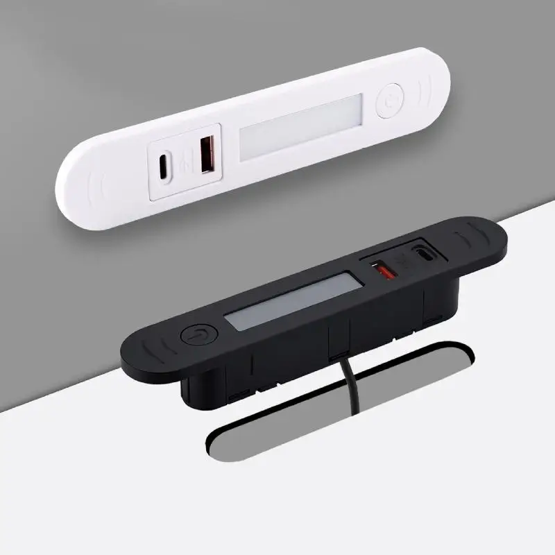 Pengisi Daya Meja Samping Tempat Tidur Modern dengan 1 USB A, 1 Soket Tipe-C, dan Lampu Malam Tersembunyi