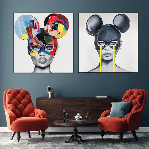 Artist Character Posters and Prints Mickey Girl Canvas Paintings Modern Wall Art Picture for Living Room Decoration Paintings