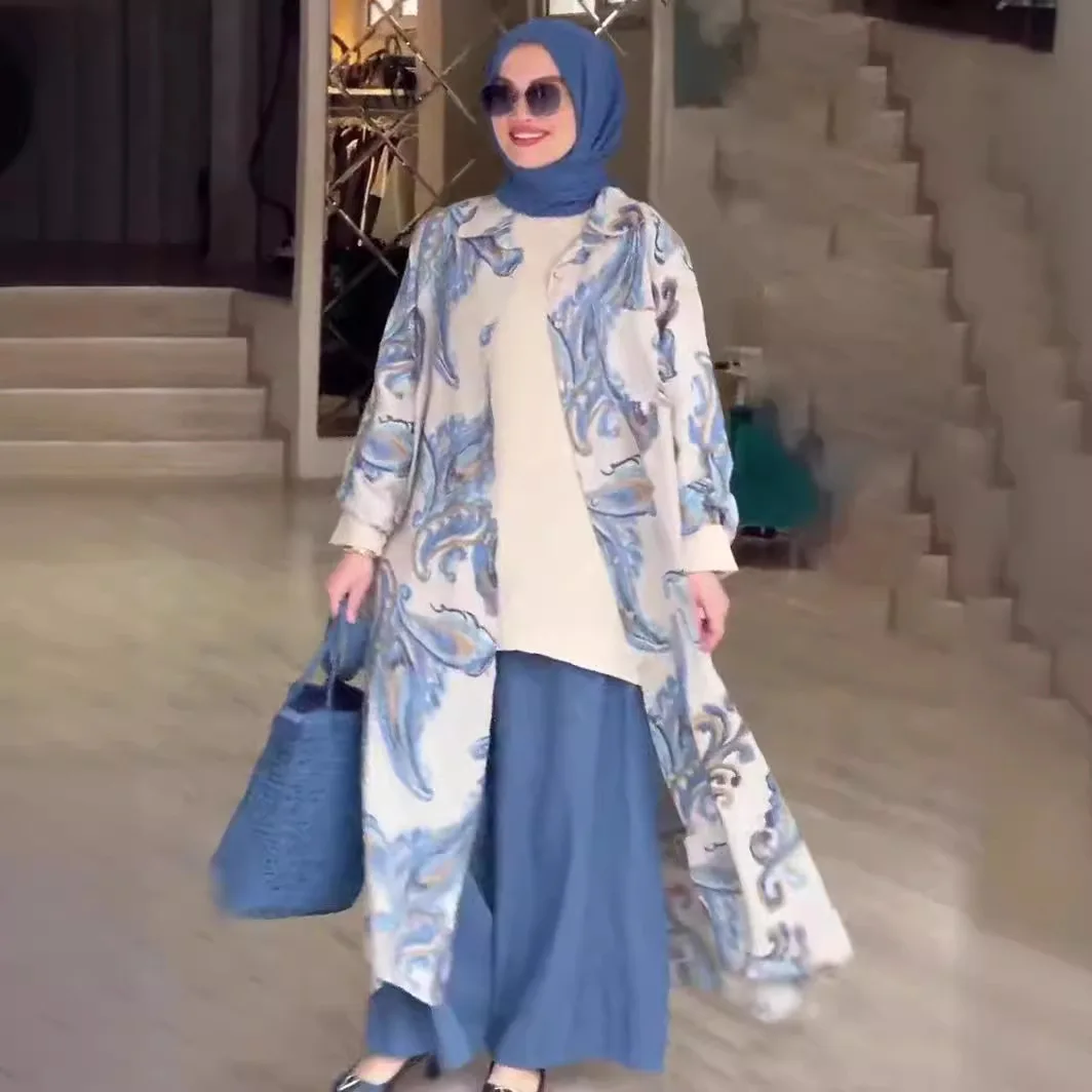 Muslim Women Long Robe Cardigan Abaya Dresses Jalabiya Printing Ramadan Morocco Dubai Abayas Kaftan Islam Eid Vestidos Arab