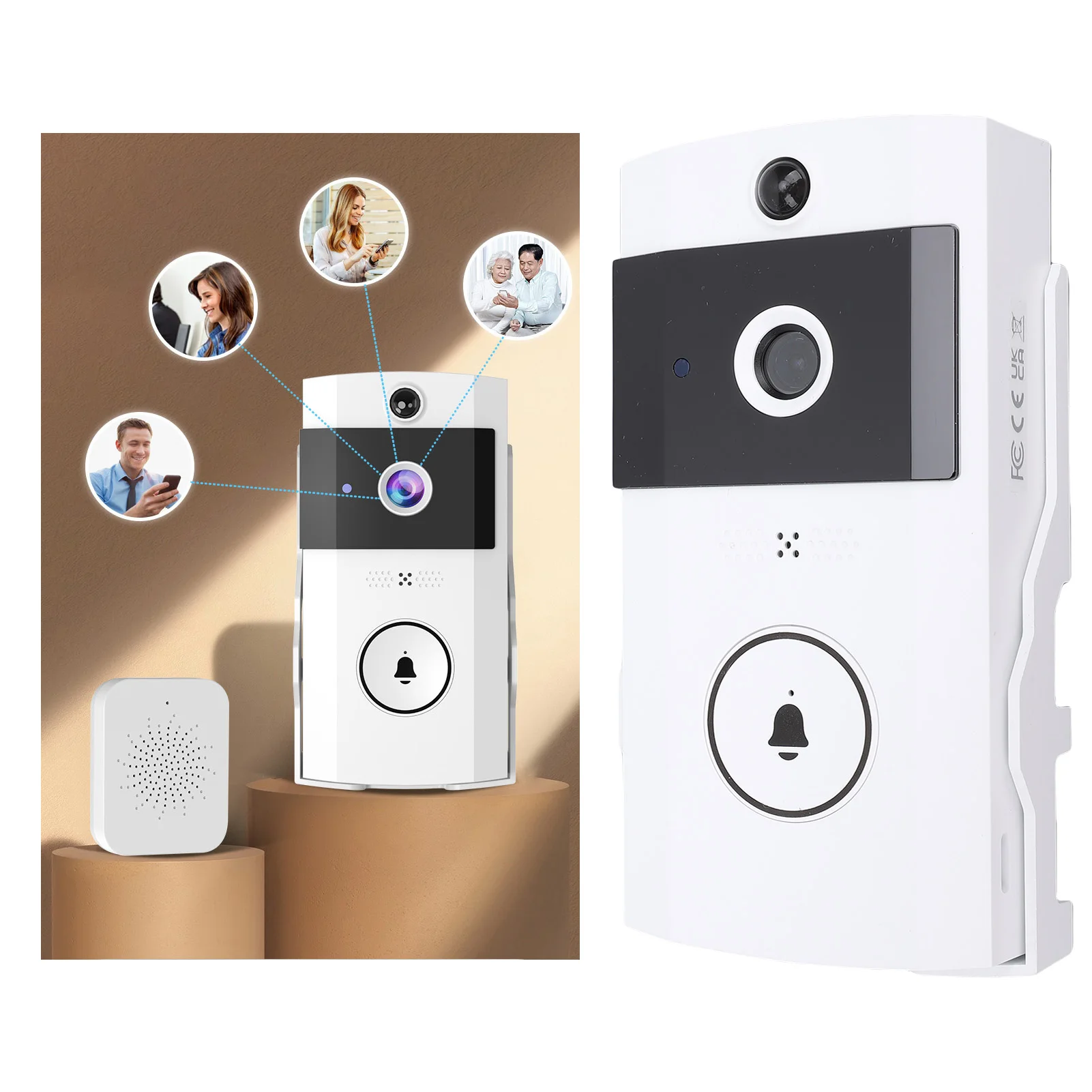 

Smart Doorbell Camera HD Wide Angle 2 Way Sound Live Video Visual Doorbell 2.4GHZ Wifi Smart Video Doorbell