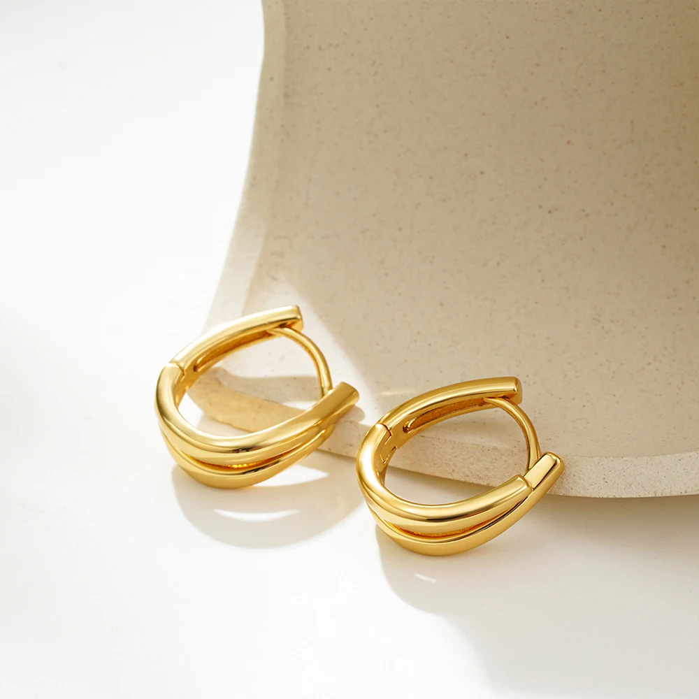 New Trendy Mix Color Bilayer U Shape Ear Buckle Small Huggie Hoop Earrings Waterproof Colorblocked Ear Ring Thanksgiving Gifts
