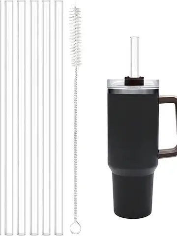 Reusable Straw with Cleaning Brush Plastic Replacement Straw Compatible with Stanley 40 oz 30 oz Cup Tumbler