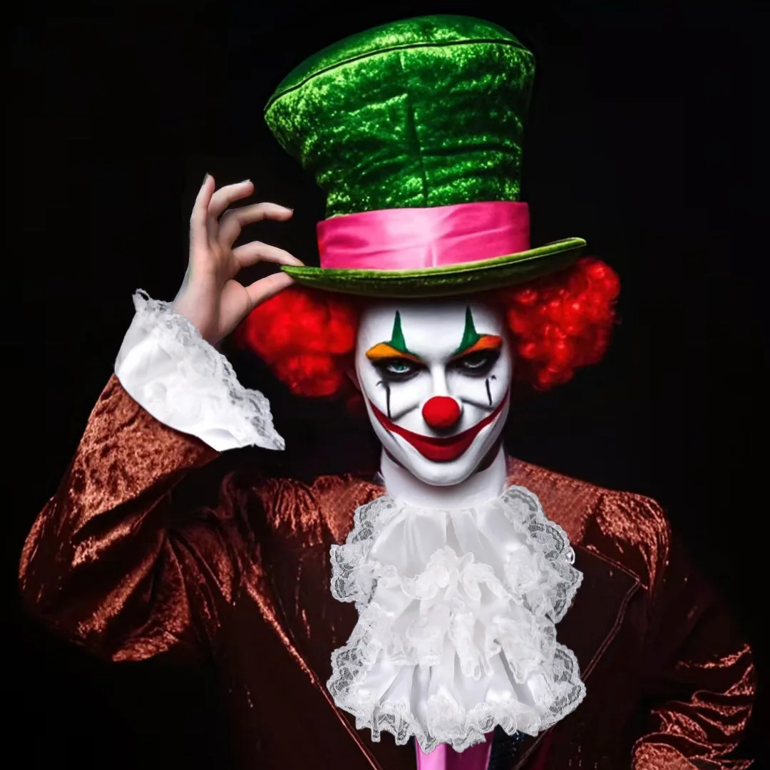 مجموعة قلادة مريلة بياقة المهرج الجديدة للسيدات، إكسسوارات حفلات المكياج، دعائم استوديو ريترو