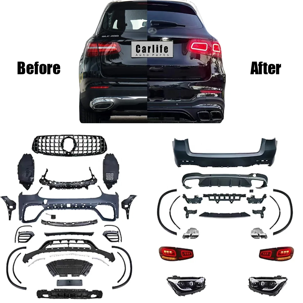 Car Bumpers For Mercedes Benz GLC X253 2015-2019 Year Convert 2022 New GLC63 AMG Model Style With Bumpers Grilles Lights