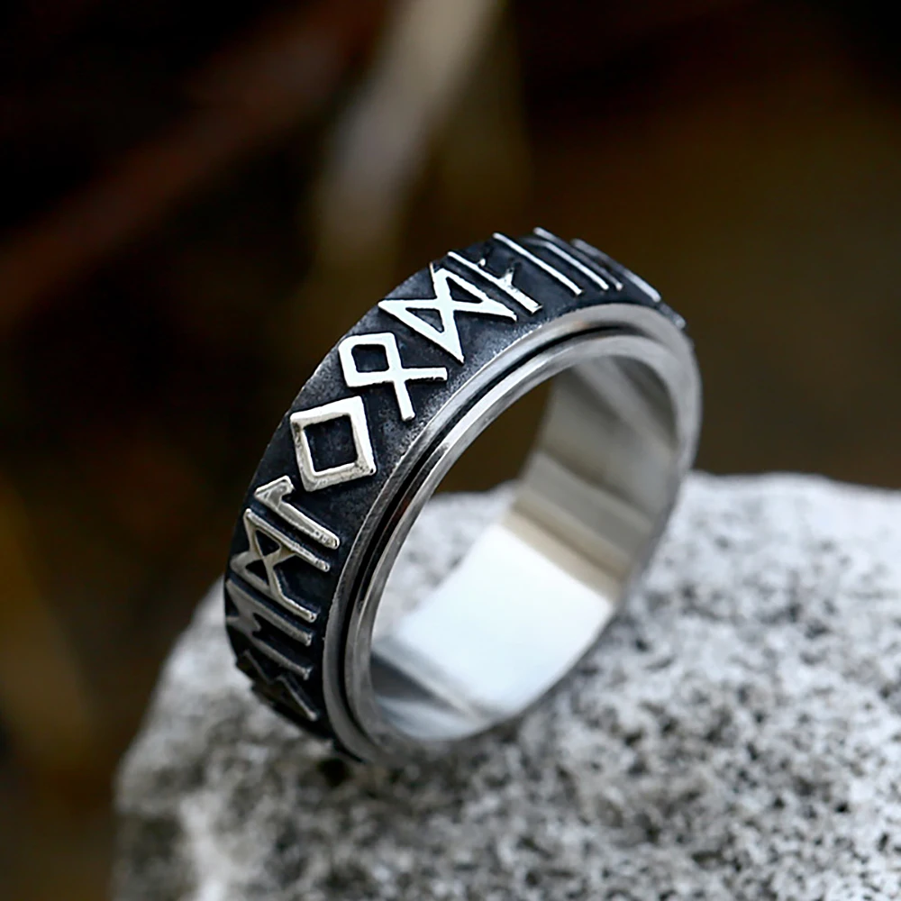 Vintage Stainless Steel Viking Rune Ring For Men Women Punk Nordic Viking Rotatable Rings Fashion Amulet Jewelry Gifts Wholesale