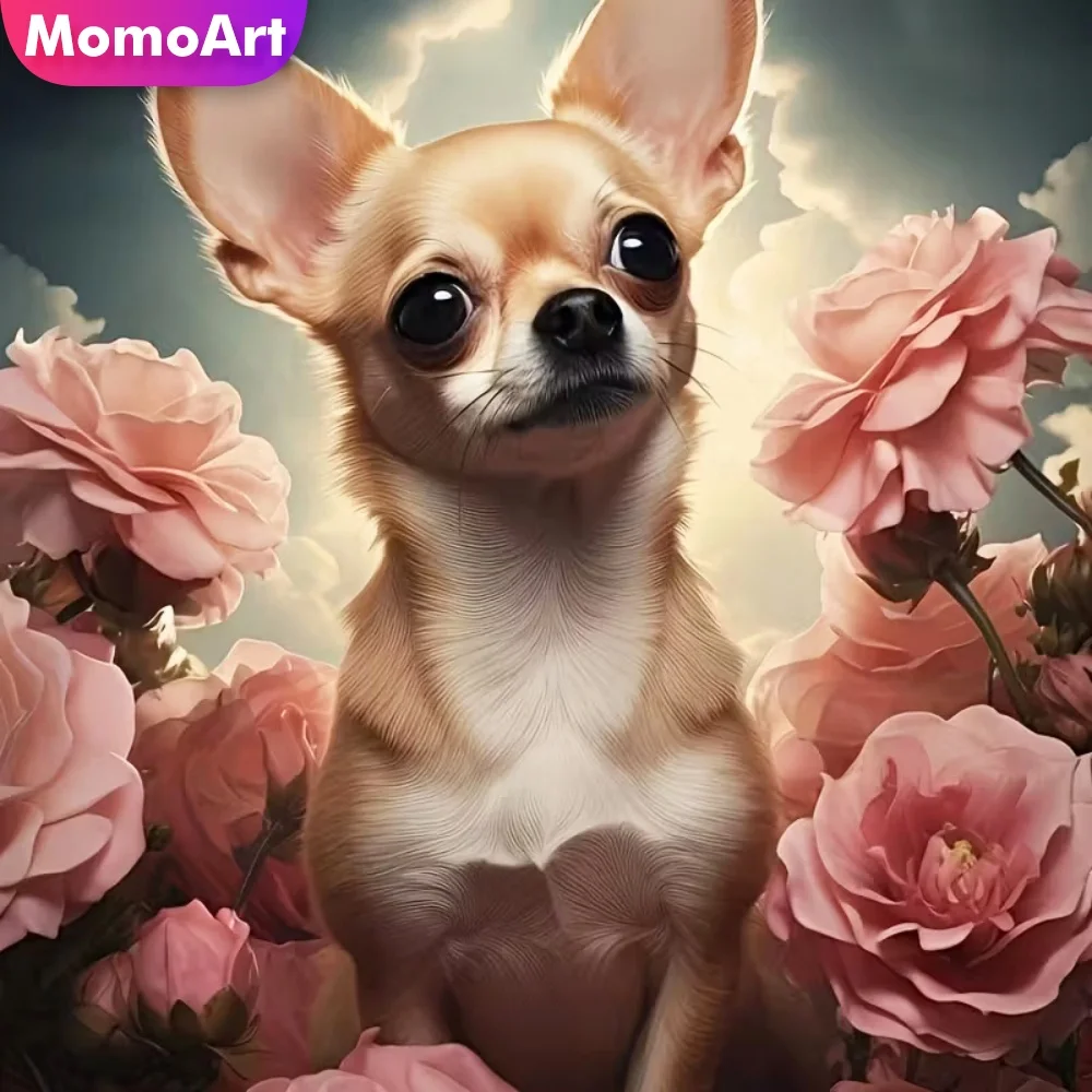 

Алмазная мозаика Momoart: Новинка! Настенный декор с изображением собаки и цветов, выполненный методом DIY, с полным покрытием стразами (квадратные и круглые)