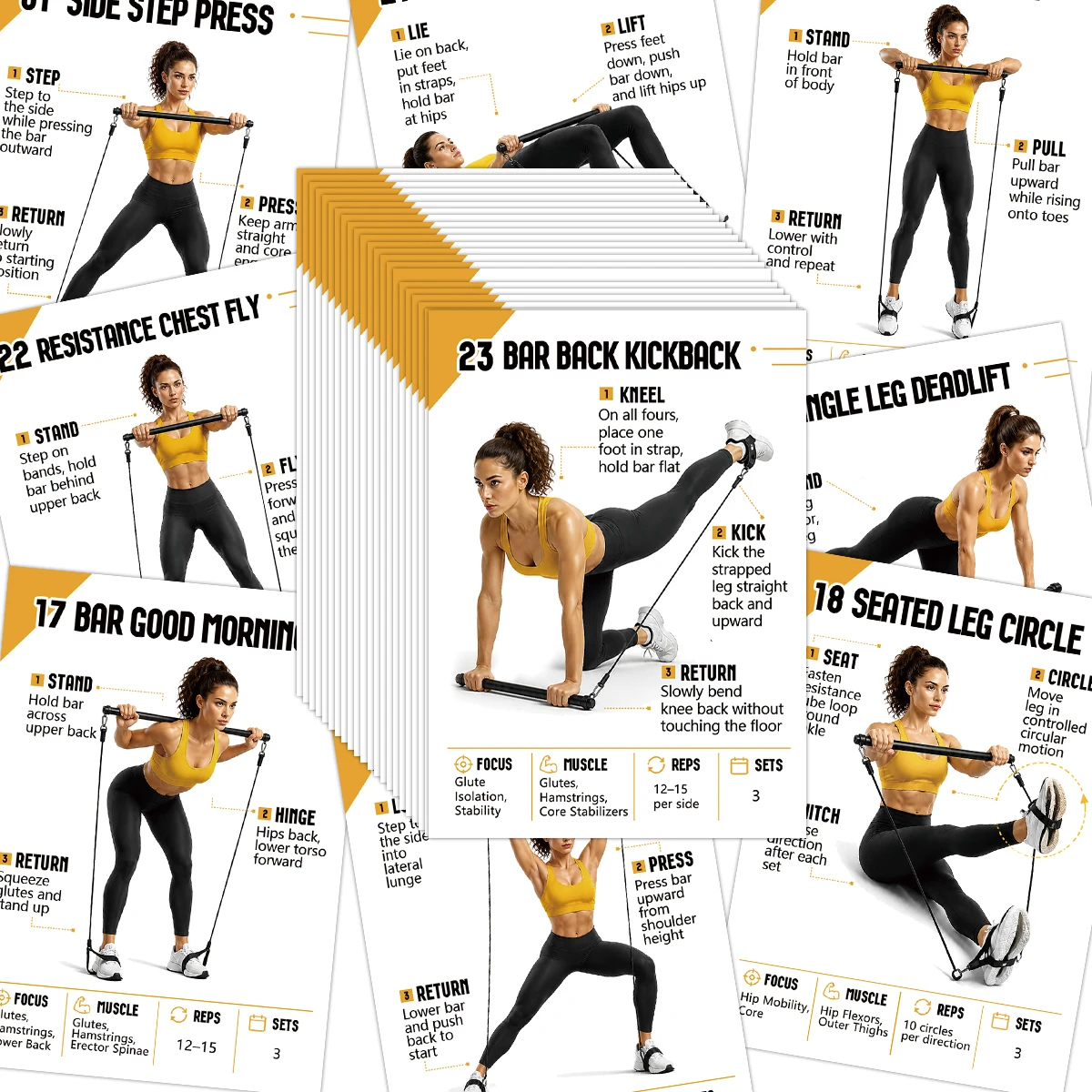 30 Stück Widerstandsband-Trainingskarten für das Heimtraining, Krafttraining, Pilates, Fitness, Referenzkarten für Anfänger und Lernende