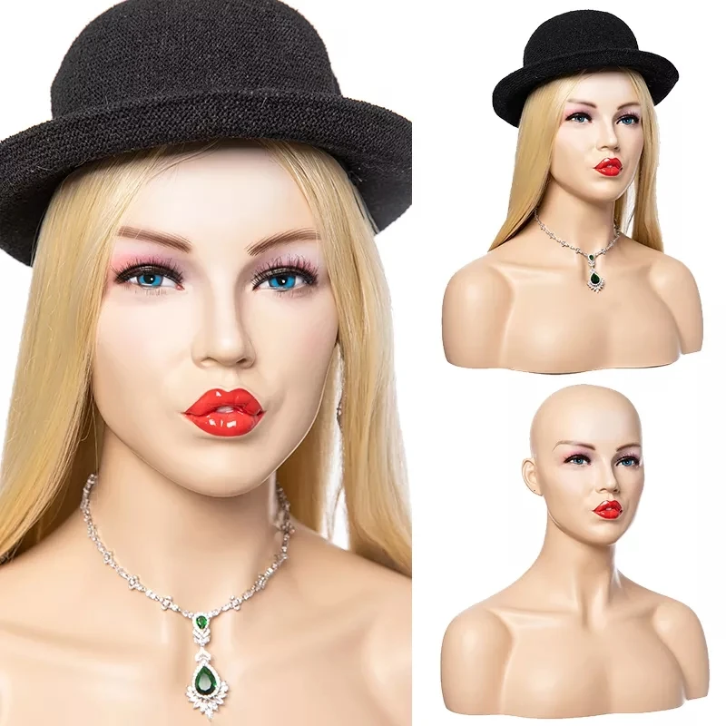 H16 Female Advanced Makeup Mannequin Head Realistic Wigs Display Female Fiberglass Mannequin Head with Bust