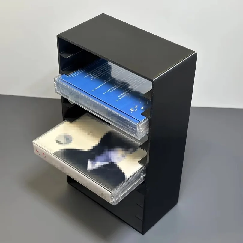 1pc Black Plastic Cassette Tape Holder Box With Magnetic Closure Large Capacity Compact Organizer Stores Up To 10 Tapes
