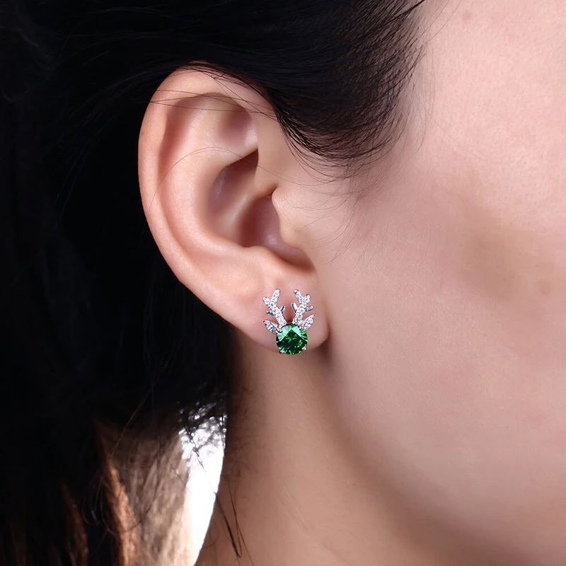 Huitan Exquisite Green Christmas Stud Earrings for Women Cute Alter Shape Silver Color Luxury Trendy Female Cubic Zircon Jewelry