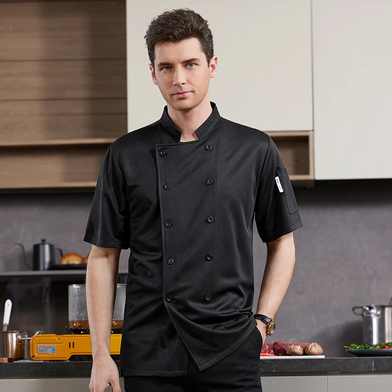 360°Breathable Restaurant Outfit Kitchen Work Shirt Men's and Women's Short Sleeved Chef Jacket Food Service Cooking Uniform