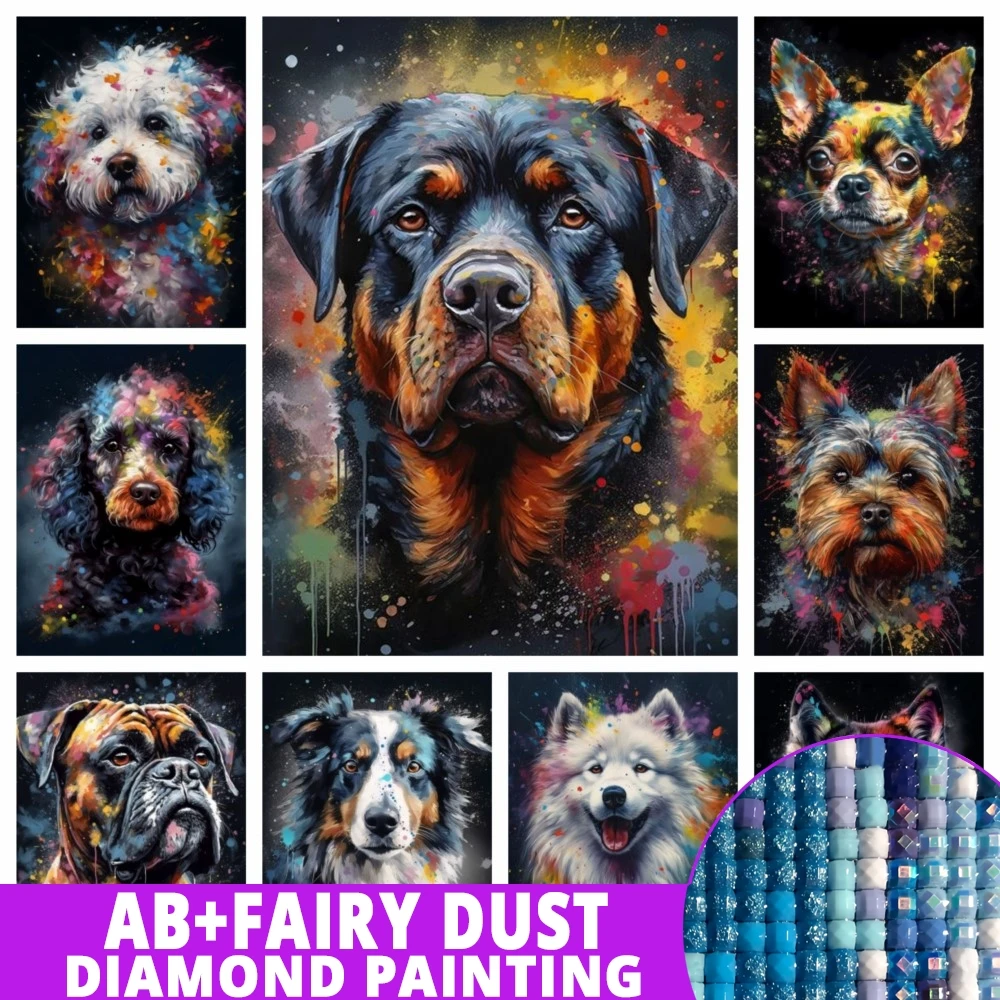 Fairy Dust AB Colorful Dog 5D DIY Diamond Painting Animal Rottweiler Chihuahua Mosaic Embroidery Home Decor Kids Gift