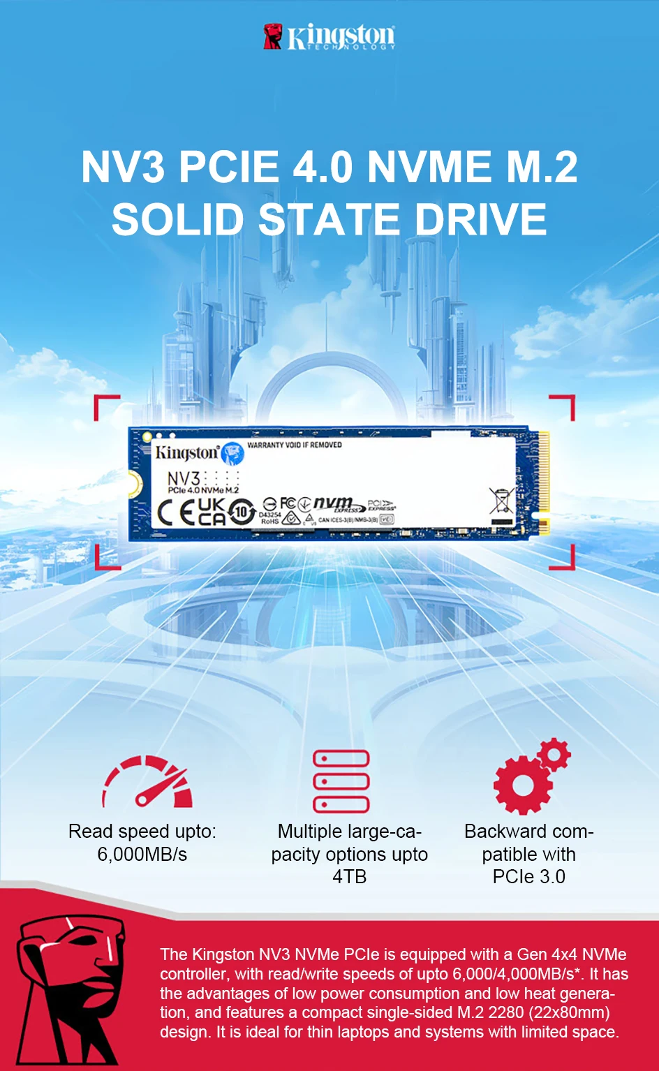 Kingston NV3 SSD PCIe 4.0 Gen 4x4 500GB 1TB 2TB Bis zu 6000 MB/s M.2 2280 NVMe Solid-State-Laufwerk für PC Original-Festplatte – Detail 1