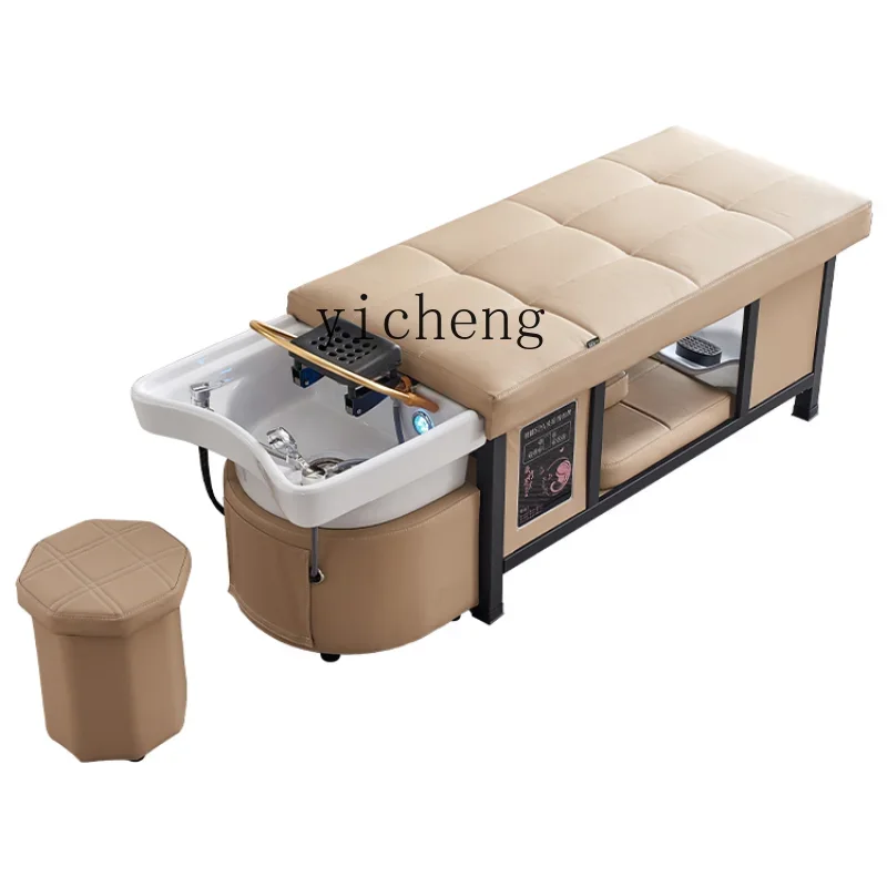 ZF High-End Ceramic Basin Steel Frame Shampoo Chair Water Circulation Fumigation Head Treatment Bed for Beauty Salon