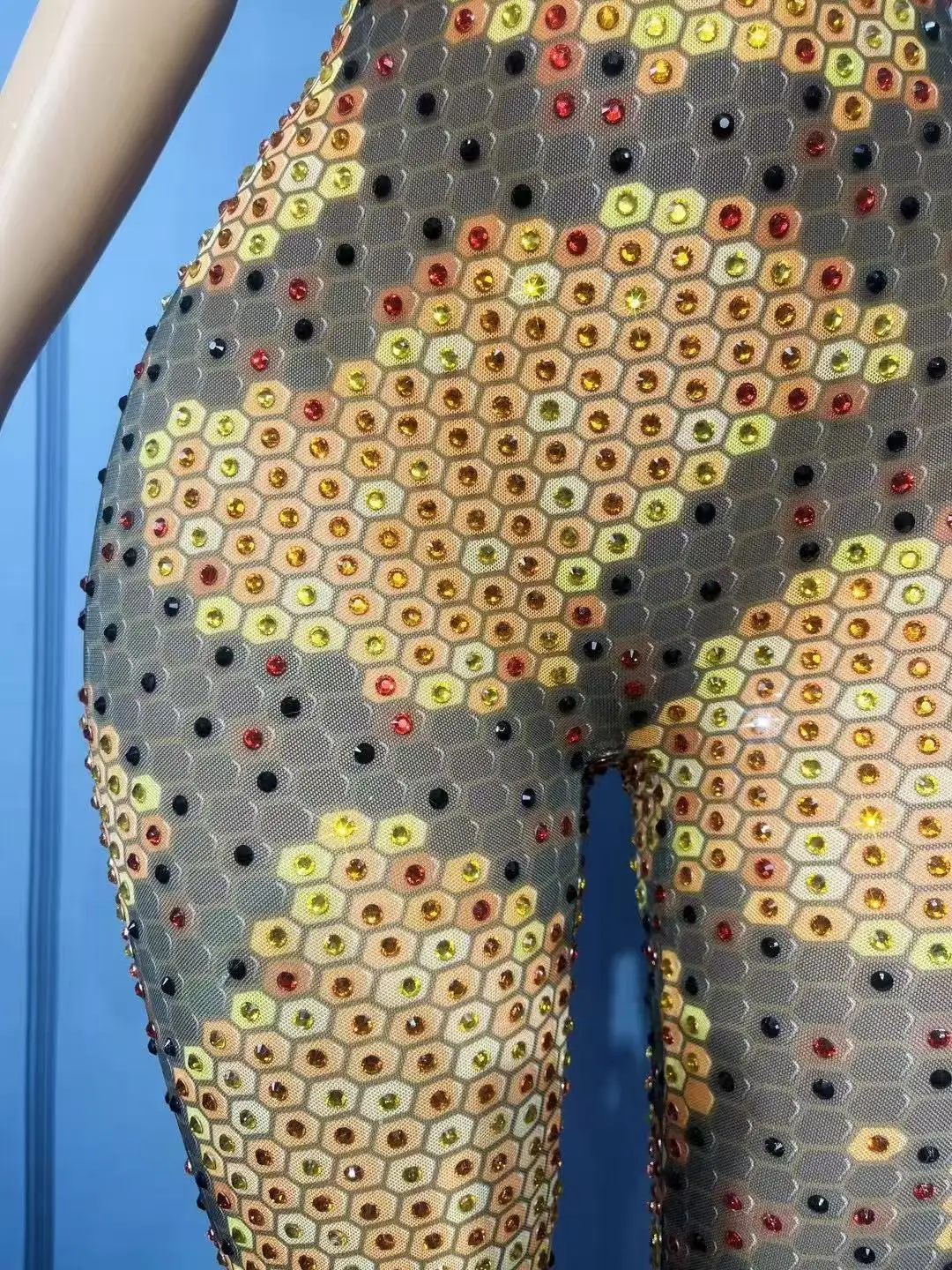 Seksowny nowatorski kostium sceniczny Błyszczące siateczkowe body z dżetów Piosenkarka Tancerka Impreza Pokaz Sesja zdjęciowa Strój sceniczny