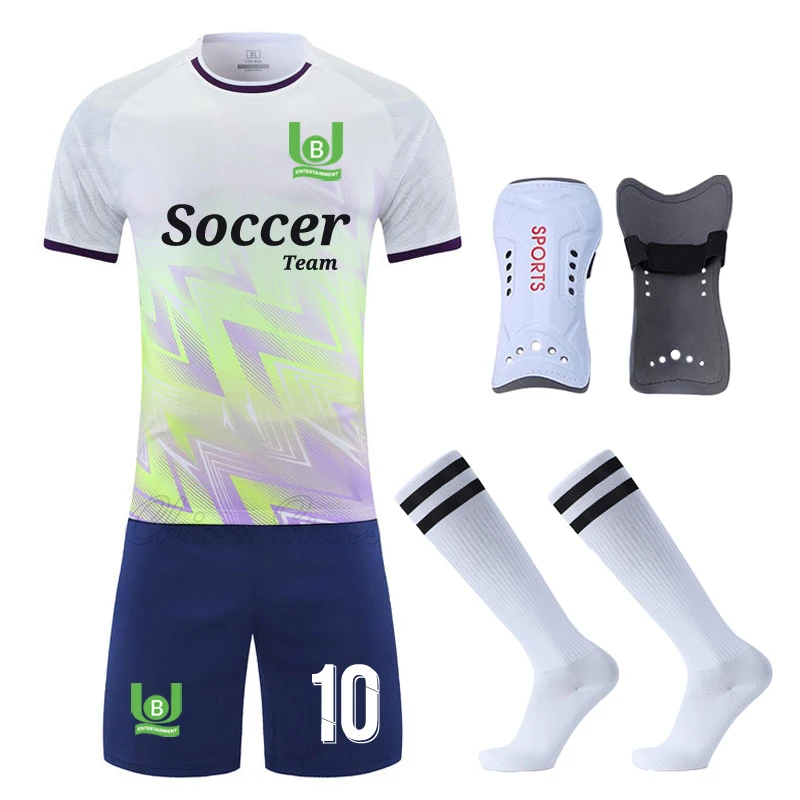 

Customized Adult Children Football Jerseys Uniforms Tracksuit Boys Girls Soccer Clothes Sets free Soccer Shin Guards Pads Sock