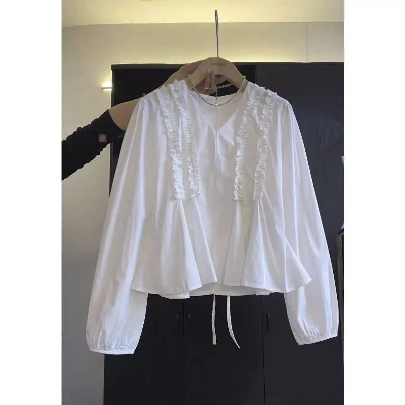 

Women Clothing Spring Autumn Fashion Simplicity Drawstring Solid Color O-neck Long Sleeve Women Shirts Young Style Sweet Top Tee