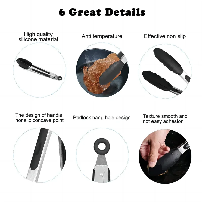 Premium Kitchen Tongs Silicone Cooking Tongs 9 12 inch BPA Free Non-Stick BBQ Cooking Grilling Locking Food Tongs