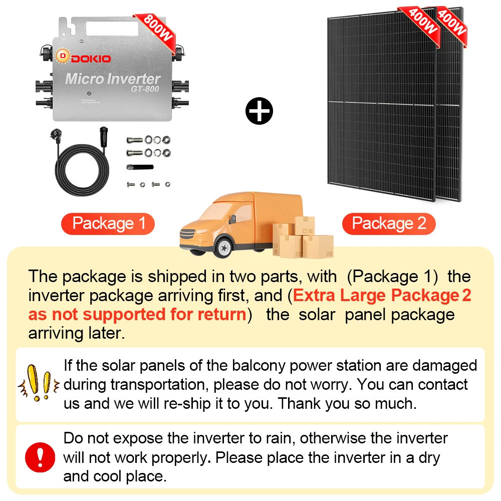 DOKIO 800W Waterproof Solar Panel, 800W Inverter, Balcony Power Station, Complete System, Plug and Play, Special for Home Grid