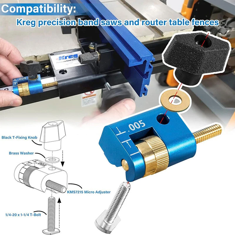 Imagem -03 - Micro-ajustador Compatível com Kreg Precision Band Saw e Router Tabela Fence Kms7215