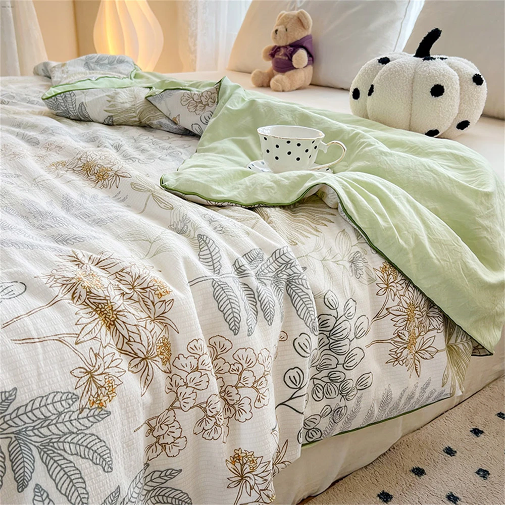 

Printing Quilted Summer Comforter Soft Air Conditioning Skin-friendly Blankets Washed Cotton Quilt Thin Quilts Machine Washable