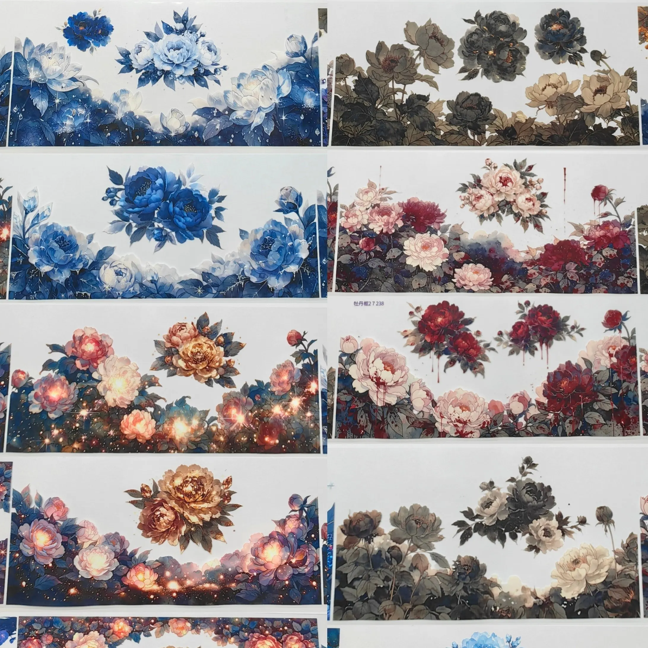 Limited Dark Series Washi Tape Set, Peony Border, Planet Scenery, DIY Journaling Scrapbooking Decorative Sticker