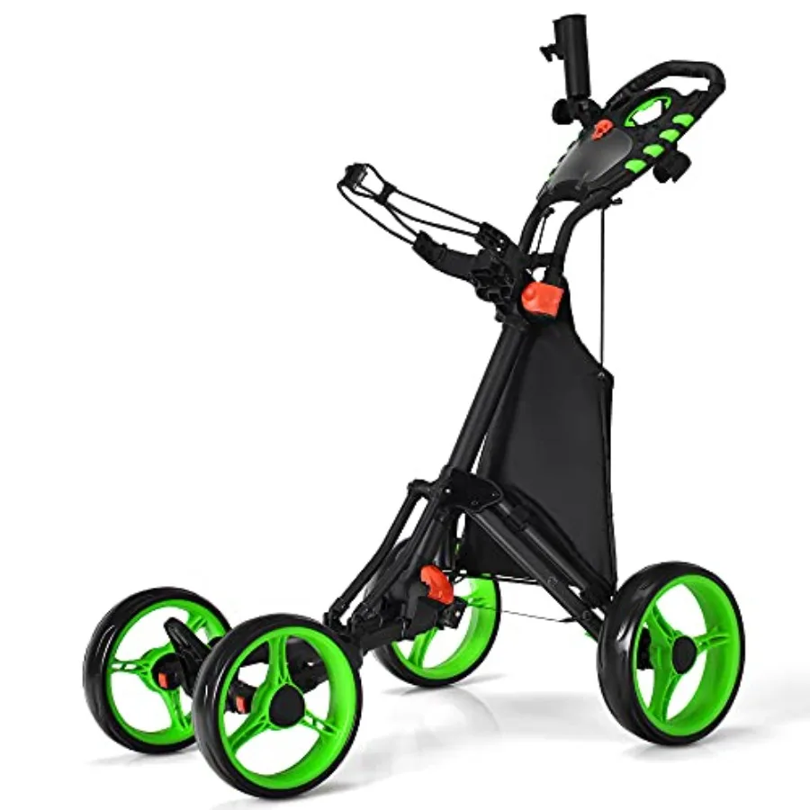 

Lightweight Folding 4 Wheels Golf Push Cart with Waterproof Bag and Foot Brake Height-Adjustable Handle Free Cup and Adjustable