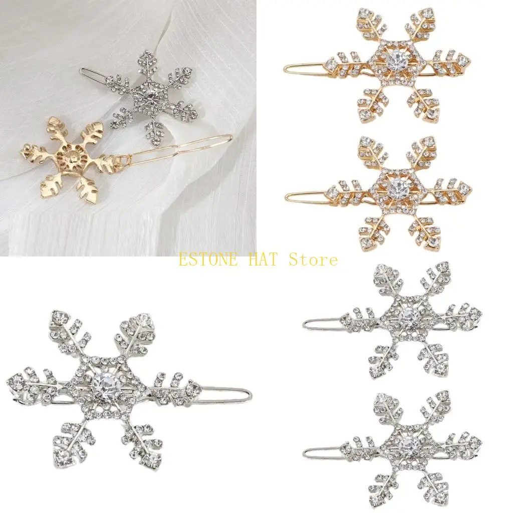 49MF 2pcs Elegant Snowflake Hair Clip Rhinestones Decoration Hair Pin Makeup Hairclip