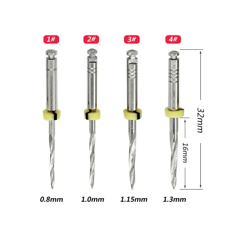 4pcs/pack Dental Drills for Fiber Post 32mm Stainless Steel 1-4# Endodontics Files for Dentistry