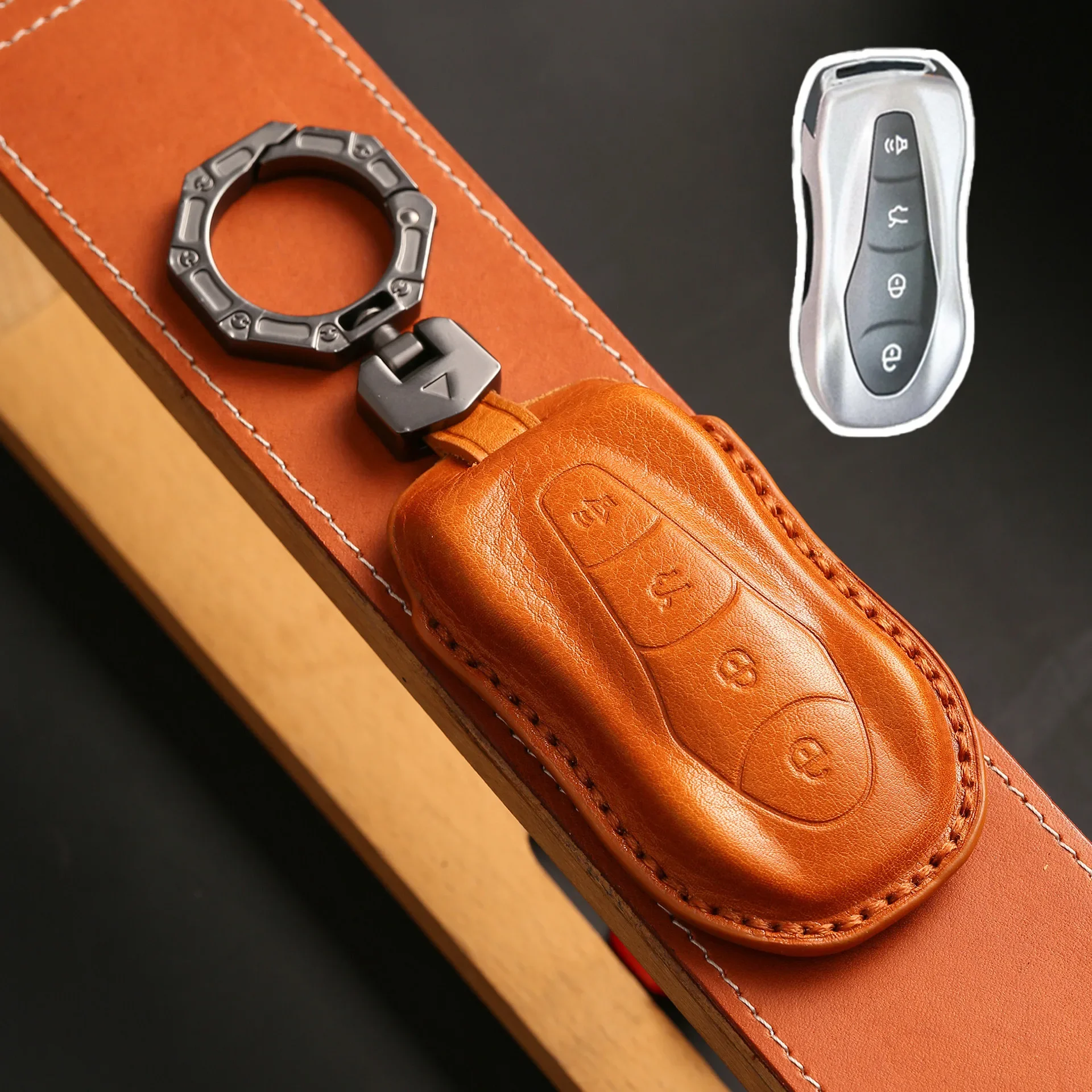 

1pc Smart Car Key Cover Fob Leather Case Keyring Holder Shell For Geely Tugella 2020 Boyue Atlas Pro Gili Tugella 4 Button