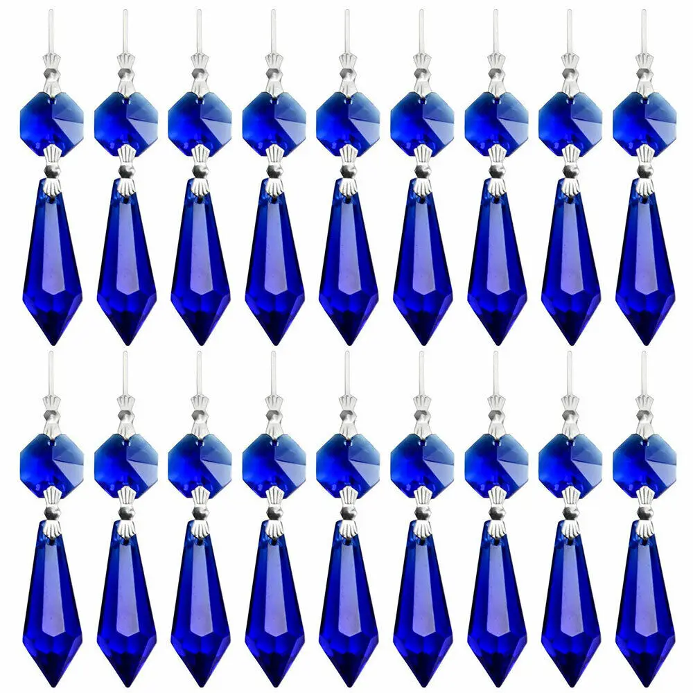 

18pcs Chandelier Icicle Blue Crystal Replacement 38mm Crystals Prisms with Octagon Hanging Crystals Lamps Chandeliers Suncatcher