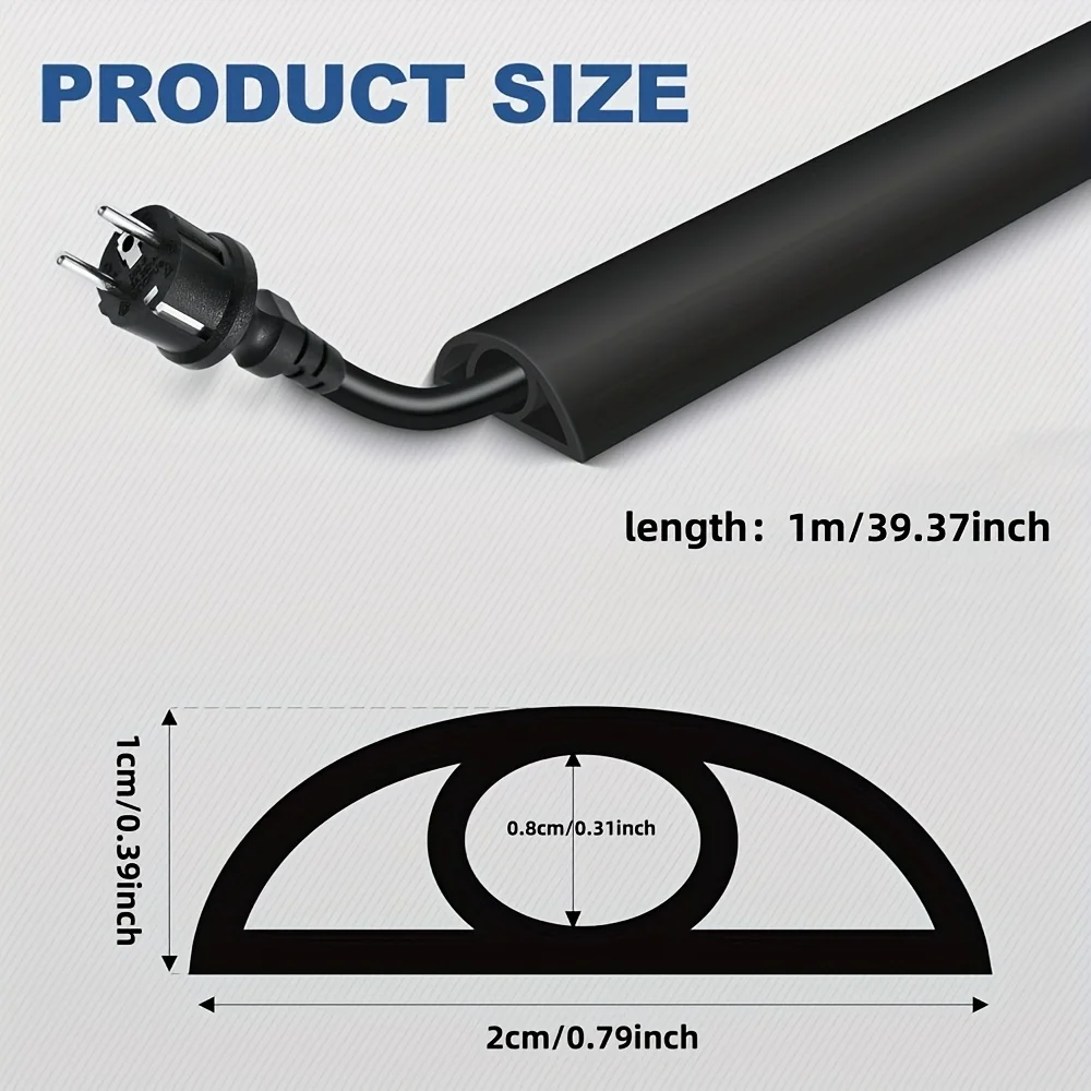 1PC 1m/39.37inFlexible Floor Cable Duct, Self-adhesive, Pvc Floor Cable Protection, Cable Bridge, Cable Duct, Cable Hide