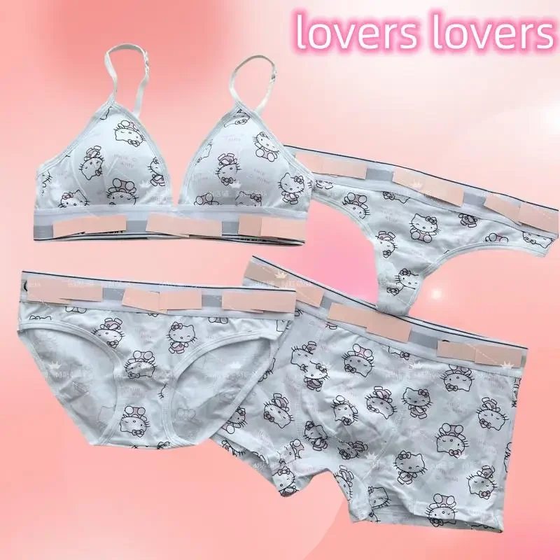 Miniso Lovers Underwear Set Sanrio Cartoon Hellokitty White Colour Elastic Sling Lingerie Sexy Bar Girls Women Underwear Gifts