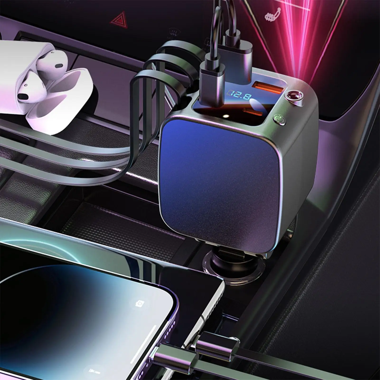 Car Charger Retractable Cord 2 USB Ports 18W Fast Charging Auto Accessories With Starlight Car Charger USB For Daily Commute