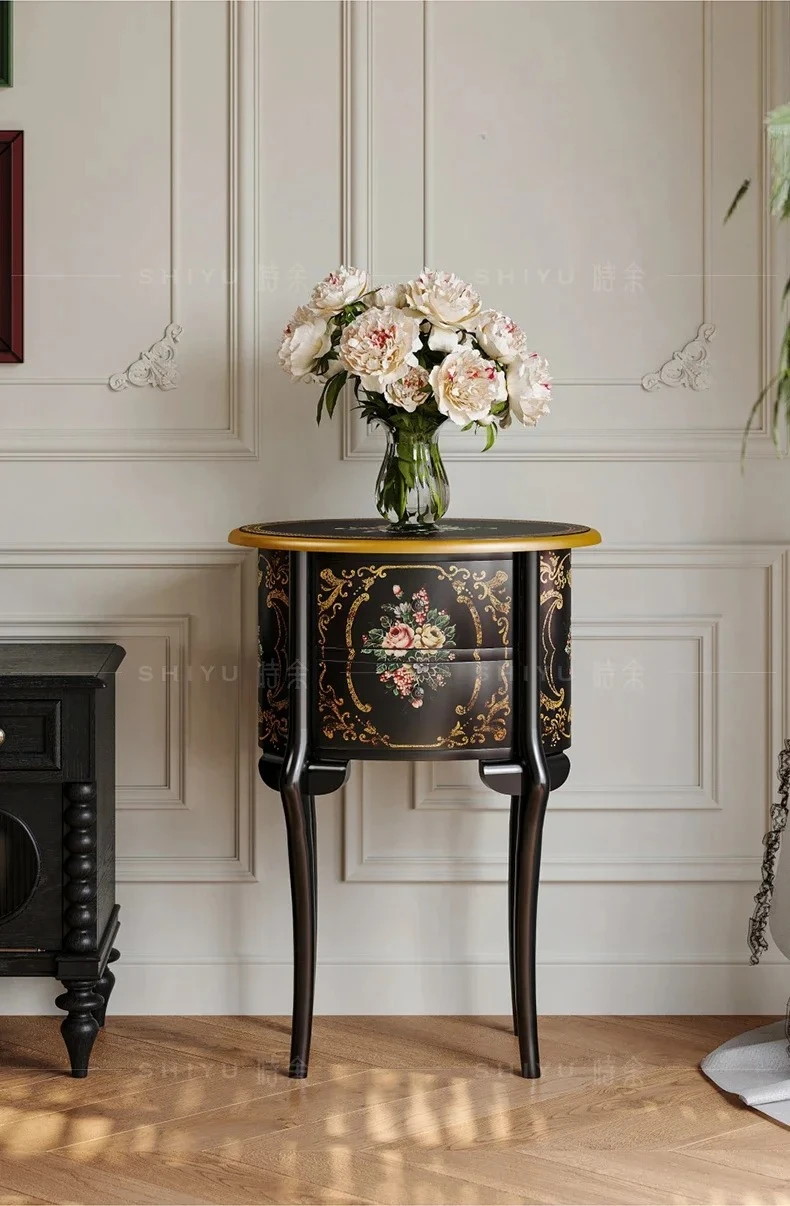 

Ретро ручная роспись американская гостиная ретро твердая древесина боковой шкаф дизайнер гостиная модное украшение