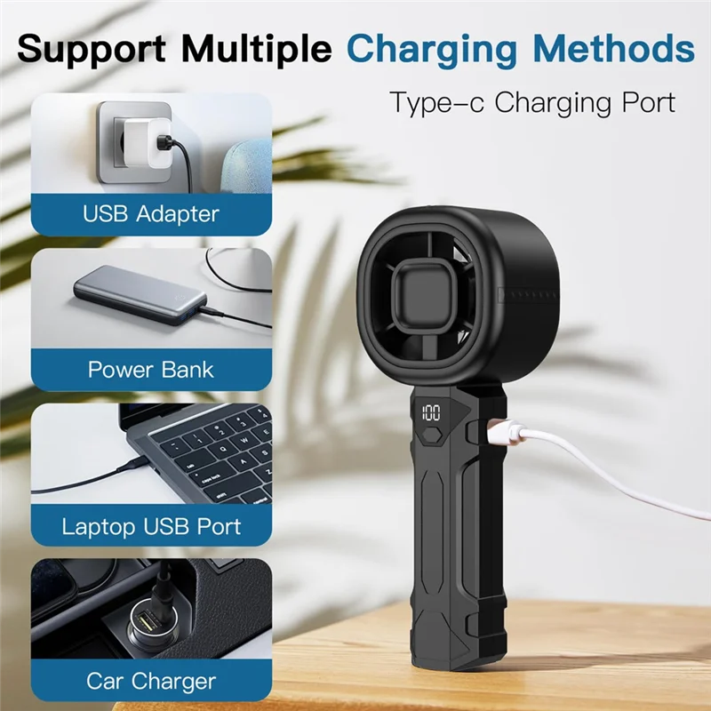 Портативный ручной вентилятор ABBK, персональный вентилятор с цифровым дисплеем, 3 скорости ветра, аккумулятор 3000 мАч, перезаряжаемый через USB