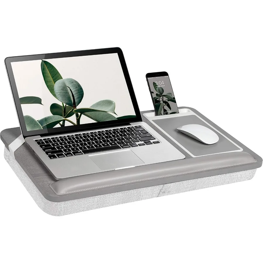 

ROSSIE Home Premium Real Ash Wood Lap Desk with Wrist Rest Mouse Pad and Phone Holder - Fits up to 15.6 Inch Laptops - Harbor G