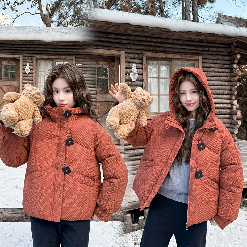 

Short Cotton Jackets 2025 Women's New Winter Bread Clothing Loose Long Sleeve Thick Warm Korean Hooded Parka Coats Female Trend