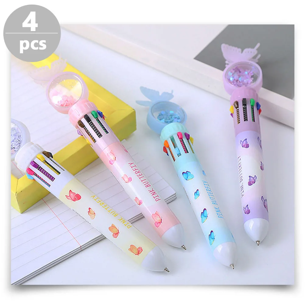 4Pcs Glitter Ballpoint Pen Colorful Multifunction Portable Writing Children Supply Kids Accessory Tool Multicolor Pen