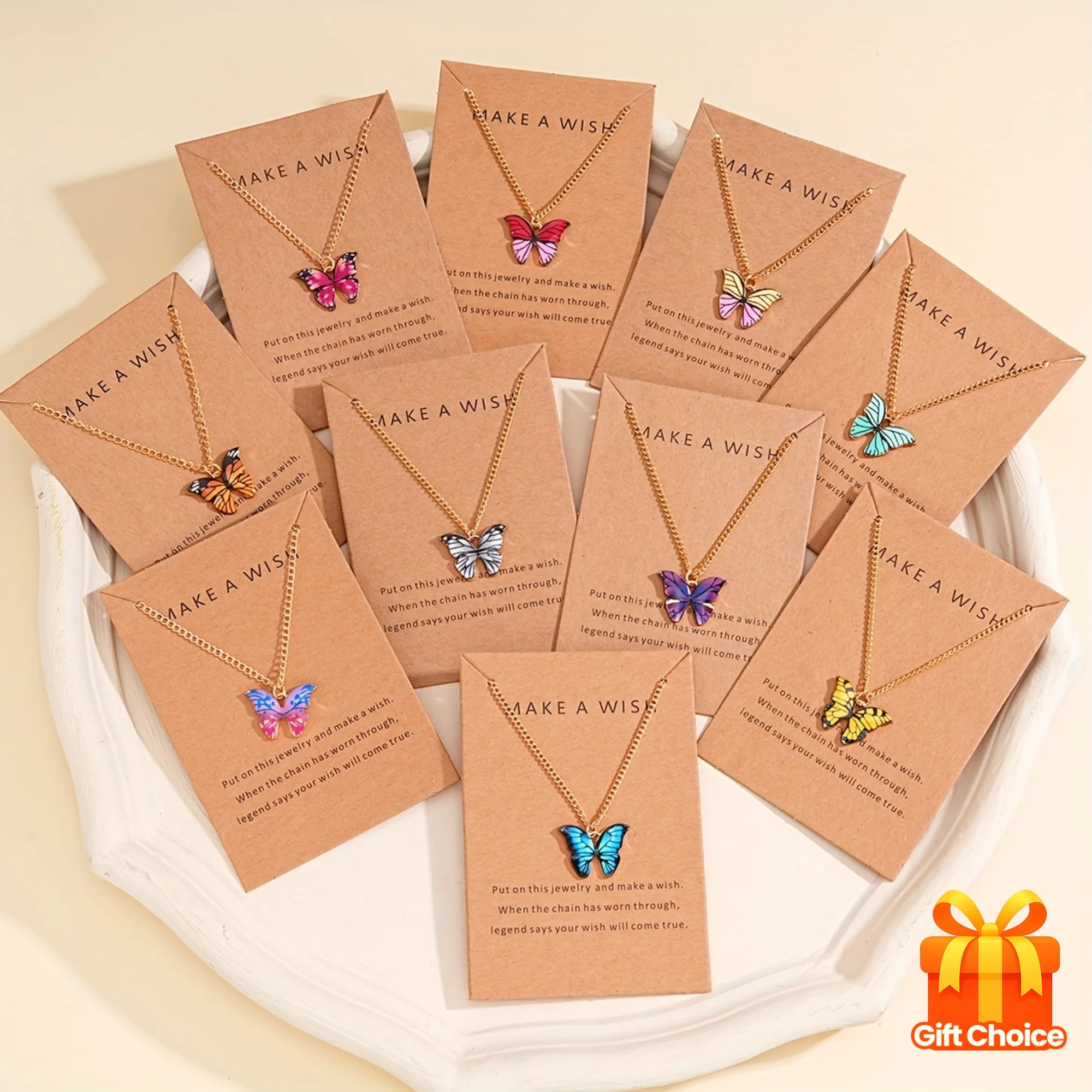 10 قطع/مجموعة قلادة على شكل فراشة ملونة للسيدات أنيقة عتيقة للارتداء اليومي وإعطاء الهدايا ورمضان وجميع المواسم #2