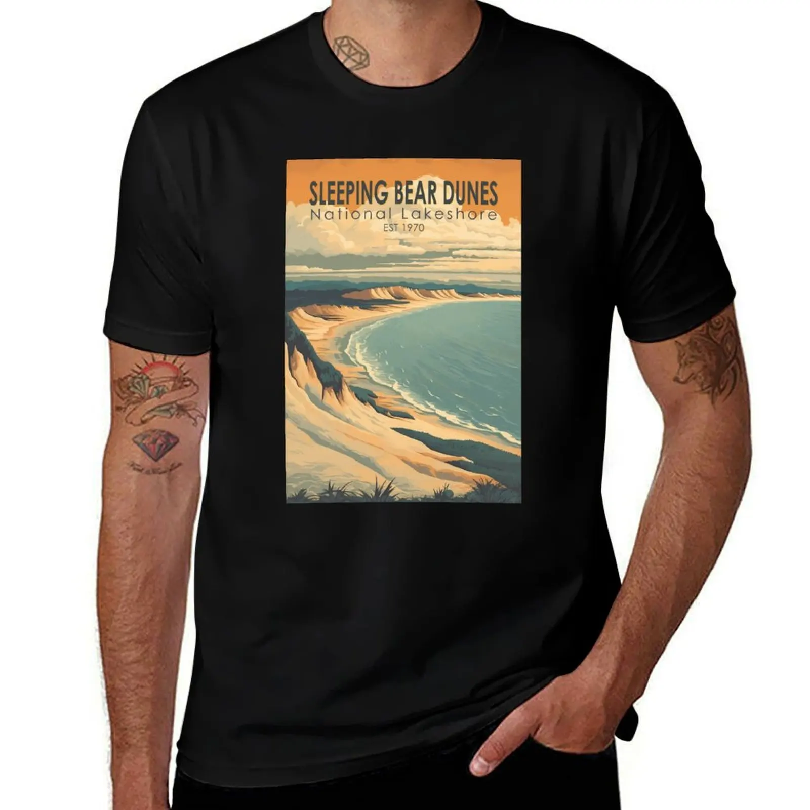 

Sleeping Bear Dunes National Lakeshore Travel Art Vintage T-Shirt Breathable Workout Short Sleeve Top