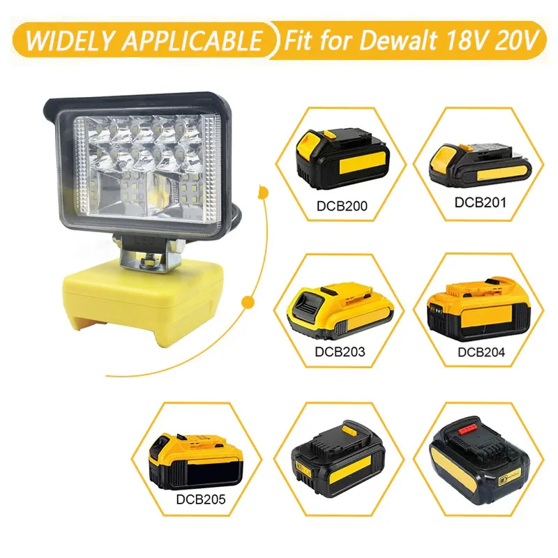 Dewalt 18V/20V 리튬 이온 배터리 35W 11800LM 손전등용 LED 작업 조명, 야외 작업 현장 조명용 무선 투광 조명
