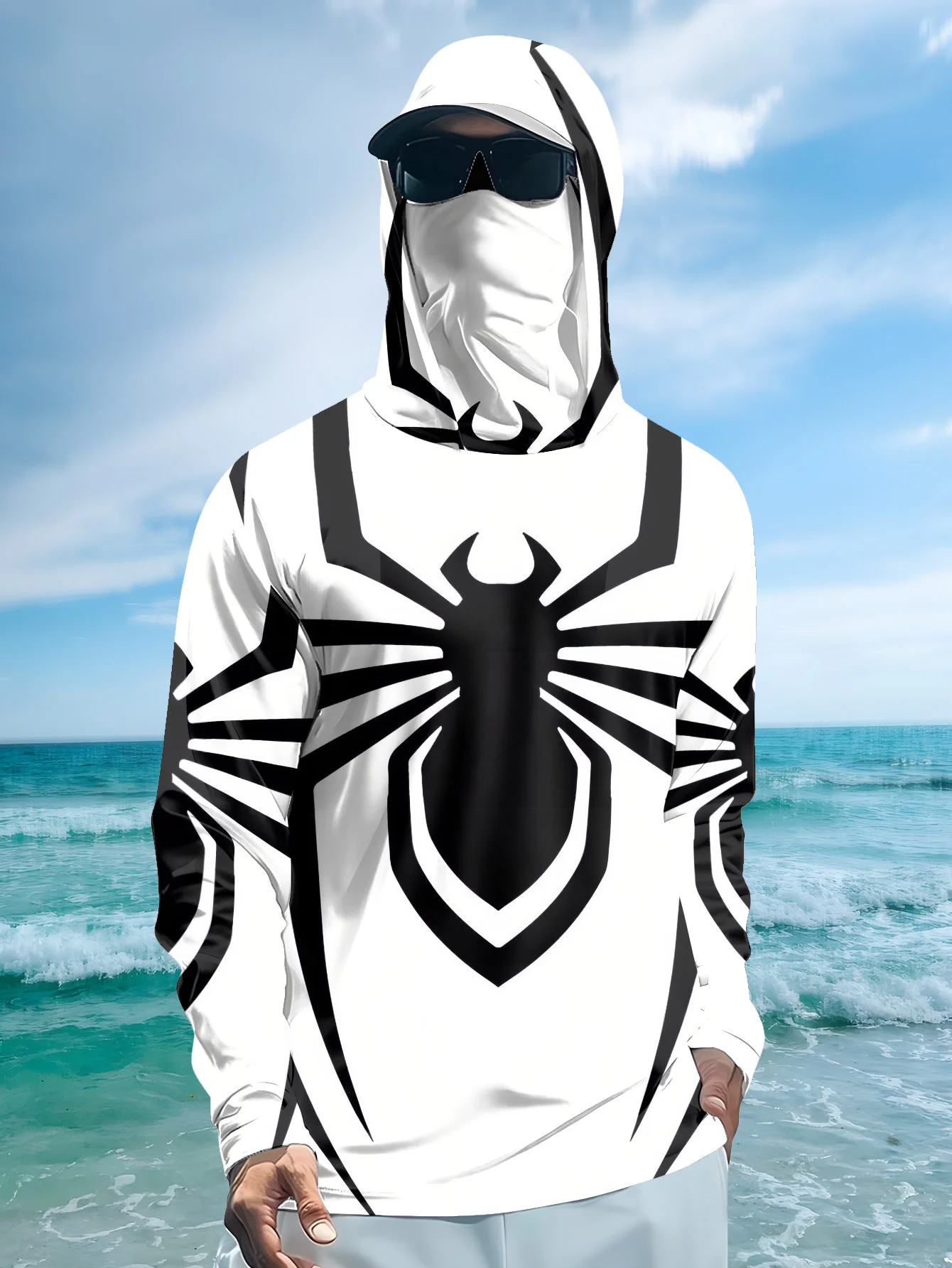 2026 Summer New Style Men's Long-Sleeved Shirt with 3D Spider Pattern Print Comfortable Soft Breathable for Sports Use image 2
