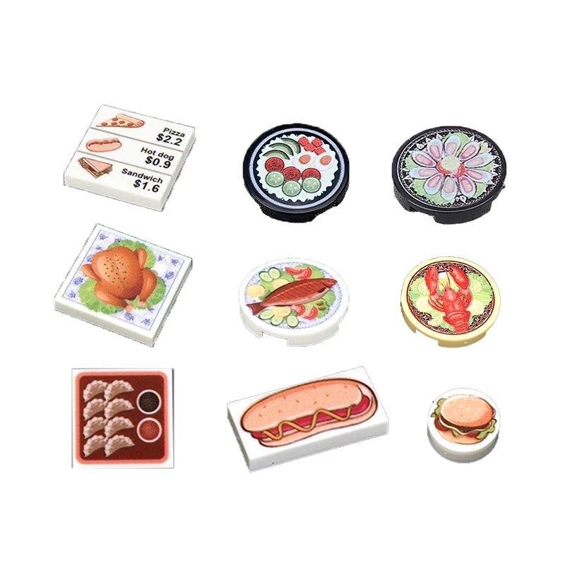 MOC City Print Building Blocks Computer Monitor Audio Keyboard Phone Food Pizza Wall Brick Dollar Coin Poker Card Toys Gift K059