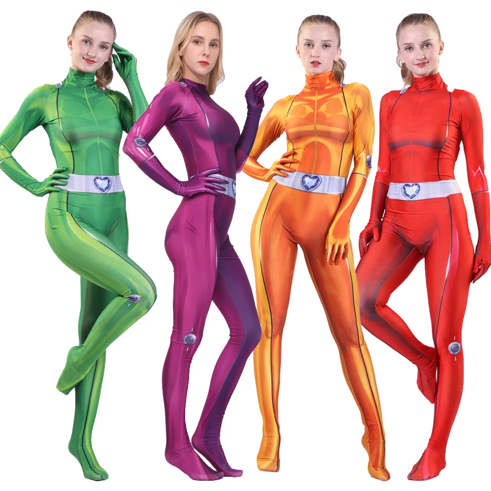 Movie & TV Totally Spies Cosplay Costumes Clover Ewing Samantha Simpson Alexandra Jerry Cosplay for Women Spandex Jumpsuits