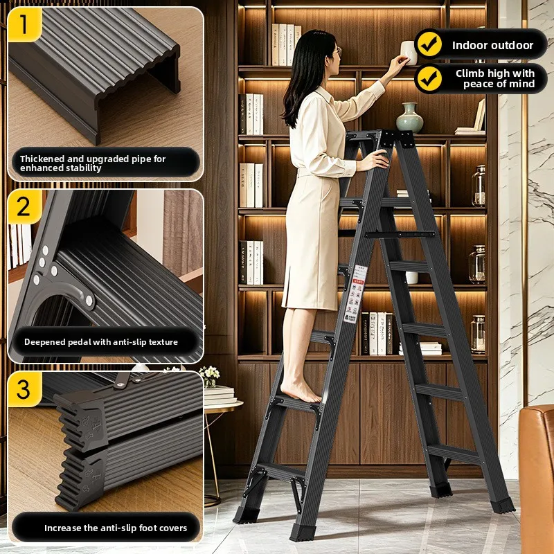 Fully reinforced carbon steel folding ladder, double-sided folding zigzag ladder, thickened carbon steel engineering ladder