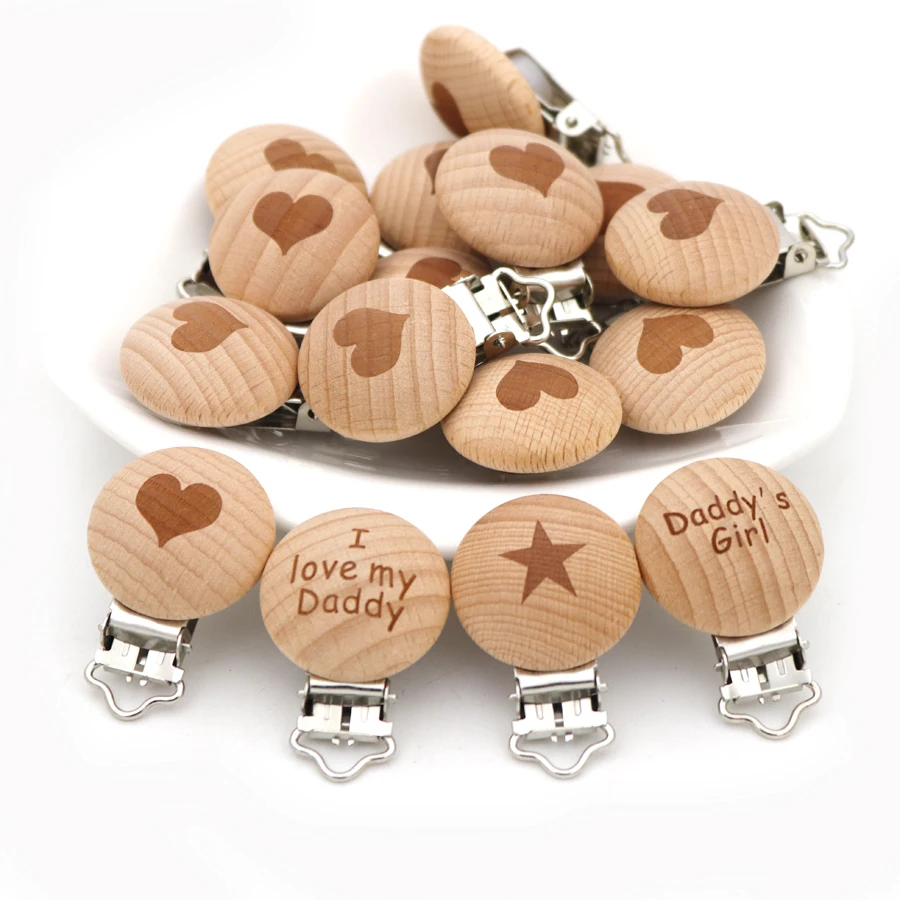 Wholesale beech wood pacifier clip paci clips natural wood three breath hold baby toy holder