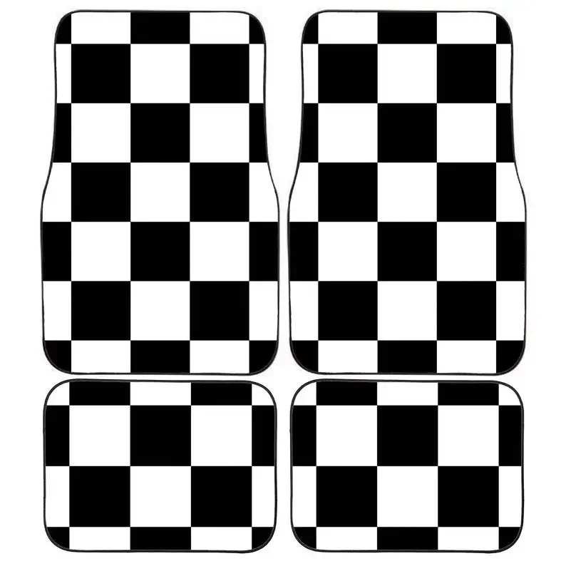 Personalised Custom White and Black Racing Flag Chequered Car Mats Vehicle Mats, Perfect Christmas Gift for Him or Her