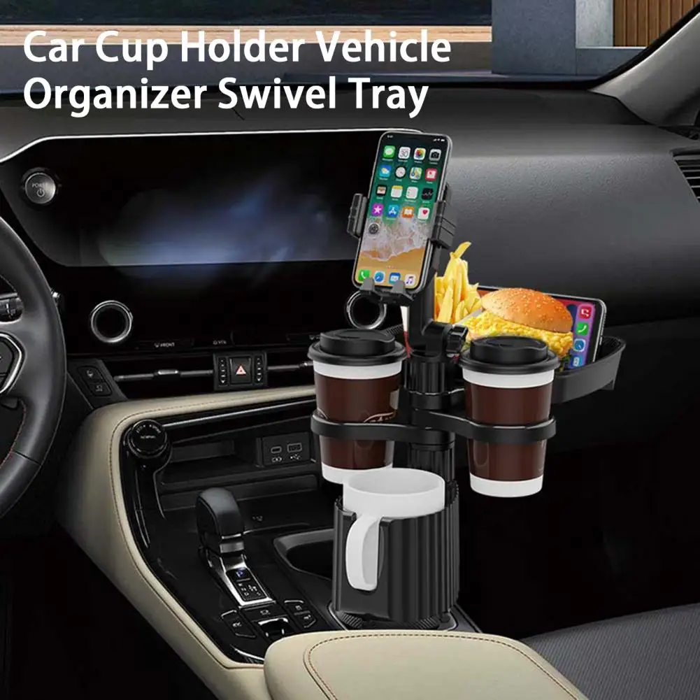 

Car Cup Holder Tray With Dual Cup Holder With Adjustable Swivel Tray Food Tray Organized Drink Holder For Car Accesssories